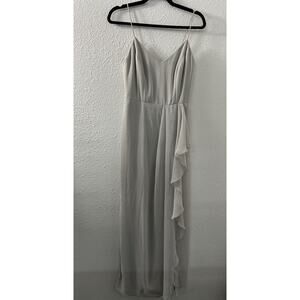 After Six 6820 Ruffle Evening Gown 6 Oyster Gray Maxi Formal Bridesmaid HOCO EUC